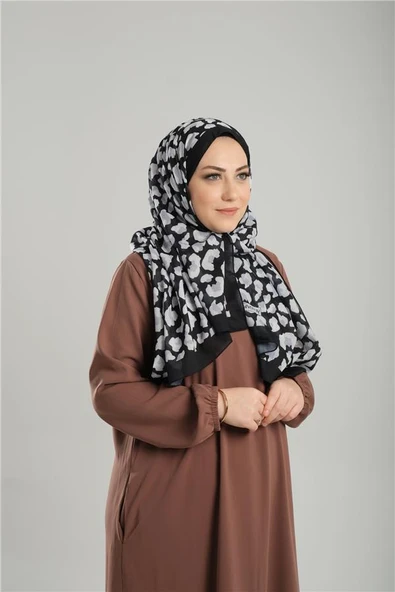 Siyah Desenli Şal Kesik Elyaf Pamuksu Leopar Dijital Baskılı 202125_01 - Resim 3