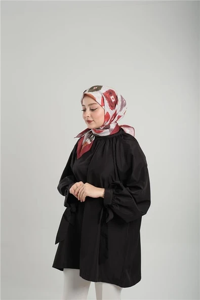 Bordo Desenli Eşarp Bambu Yaprak Dijital Baskılı 202204_16 - Resim 2