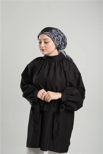 Siyah Desenli Eşarp Kesik Elyaf Pamuksu Etnik Dijital Baskılı 202207_01 - Resim 2