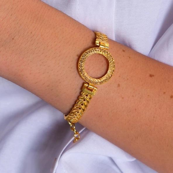 Çeyrek Altın Çerçeve Bileklik Çelik Altın Kaplama Arpa Model-BLZ-646 - Resim 2