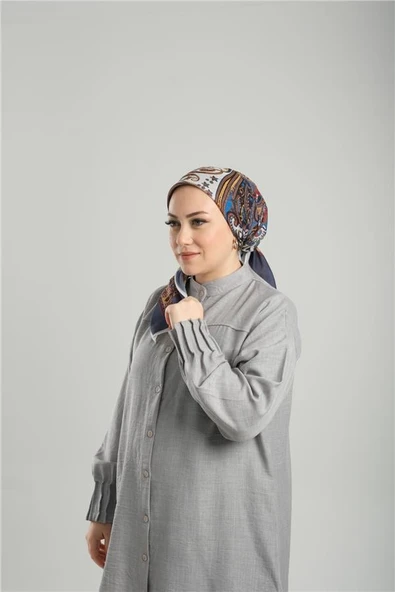 Lacivert Desenli Eşarp Kesik Elyaf Pamuksu Etnik Dijital Baskılı 202203_02 - Resim 2