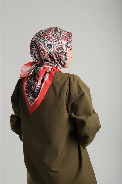 Kırmızı Desenli Eşarp Bambu Etnik Çiçek Dijital Baskılı 202202_31 - 3