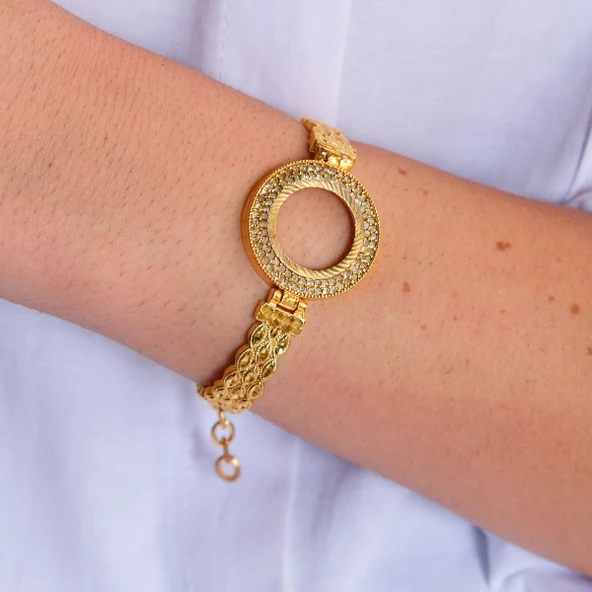 Çeyrek Altın Çerçeve Bileklik Çelik Altın Kaplama BLZ-632 - Resim 2