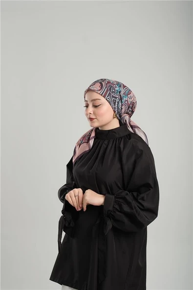 Pudra Desenli Eşarp Kesik Elyaf Pamuksu Etnik Dijital Baskılı 202203_06 - Resim 3