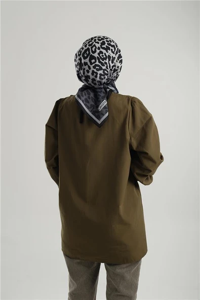 Antrasit Desenli Eşarp Kesik Elyaf Pamuksu Leopar Dijital Baskılı 202206_25 - Resim 3