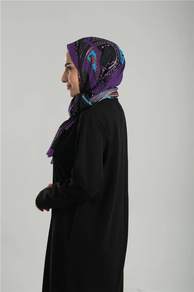 Mürdüm Desenli Şal Kesik Elyaf Pamuksu Etnik Dijital Baskılı 202124_07 - Resim 4