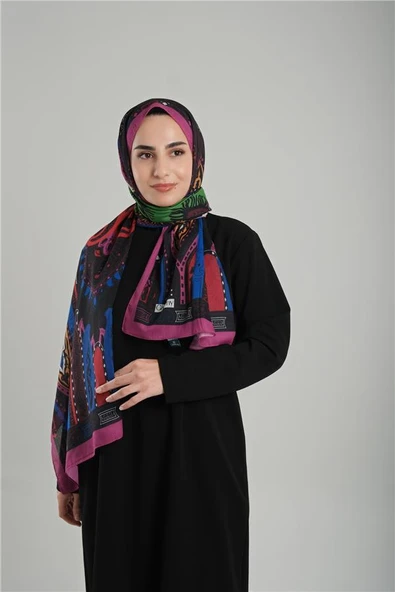 Şarabi Desenli Şal Kesik Elyaf Pamuksu Etnik Dijital Baskılı 202124_08 ürün görseli 1