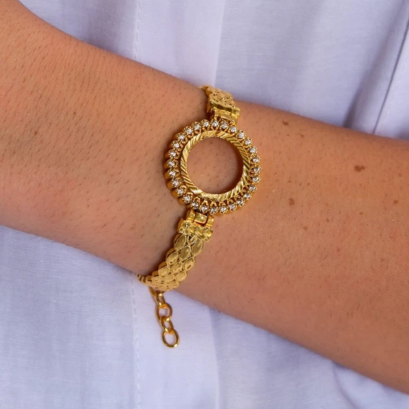 Çeyrek Altın Çerçeve Bileklik Çelik Altın Kaplama BLZ-643 - Resim 2