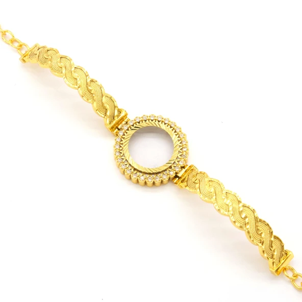 Çeyrek Altın Çerçeve Bileklik Çelik Altın Kaplama Örgü Model-BLZ-644 - Resim 3