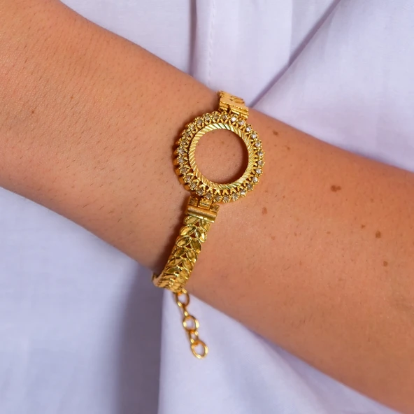 Çeyrek Altın Çerçeve Bileklik Çelik Altın Kaplama Arpa Model-BLZ-642 - Resim 2