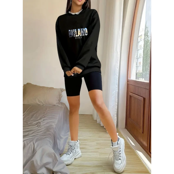 Lucky Life Kadın Uzun Kollu Bisiklet Yaka Desenli Viskon Iki Iplik Bluz