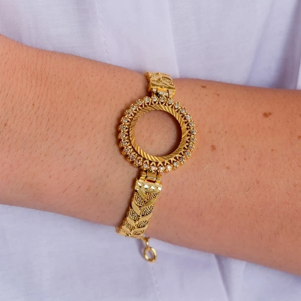 Çeyrek Altın Çerçeve Bileklik Çelik Altın Kaplama BLZ-641 - Resim 2