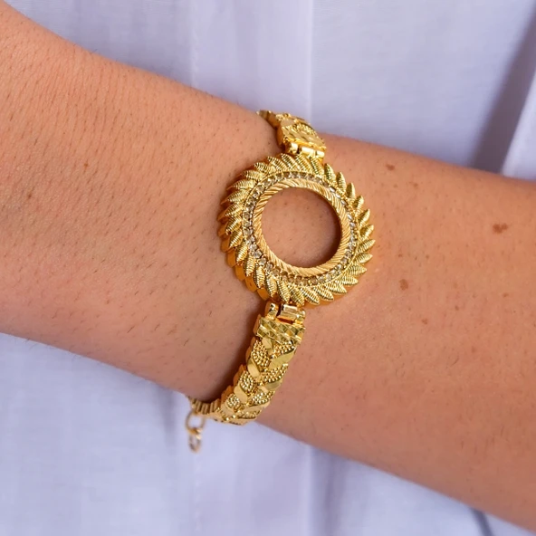 Çeyrek Altın Çerçeve Bileklik Çelik Altın Kaplama BLZ-640 - Resim 2