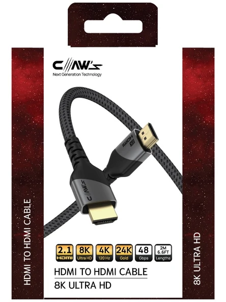 Claw's 8K UHD HDMI 2.1 48 Gbps / 24K Gold / Alüminyum Gövdeli 8K 60Hz-4K 120Hz-2K 240HZ-FHD 240Hz Destekli Premium HDMI Kablo(C-HP-B1)