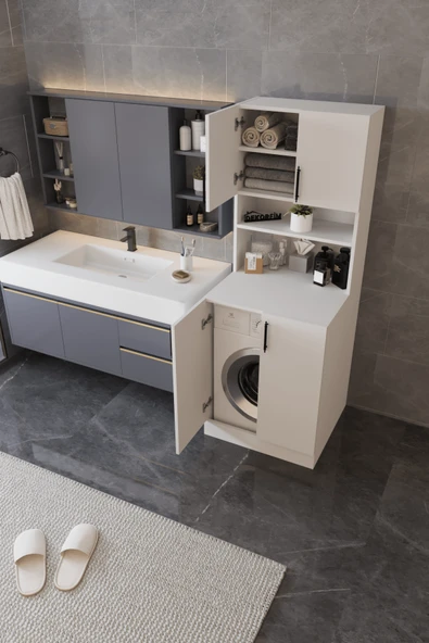 DF03101 Çamaşır Makinesi Dolabı Banyo Boy Dolabı - 3