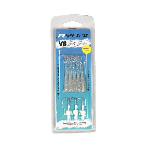 Ryuji V8 Salt 8cm 5,5gr Silikon Yem Renk : White Glitter Glow