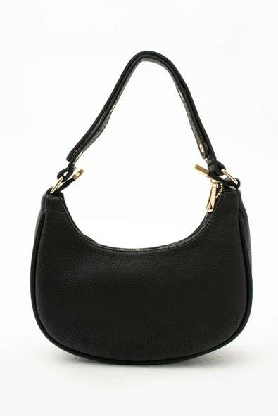 Siyah Kadın Baget Çıt Çıt Detaylı Ayarlanabilir Kol ve Omuz Çantası - 4