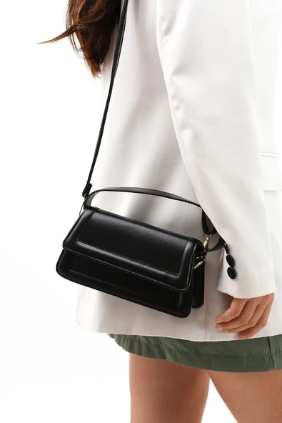 Siyah Kadın Şık Tasarımlı El ve Çapraz Askılı Çantası