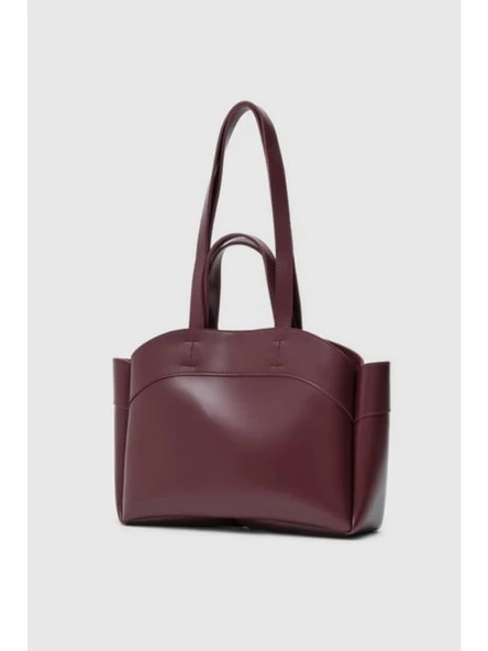 Bordo Fermuarlı Makyaj Çantalı El Ve Kadın Omuz Çantası - 3