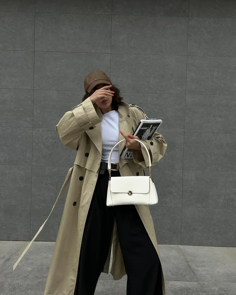 Beyaz Retro Baget Önden Kapaklı Kadın Omuz Ve El Çantası - 2