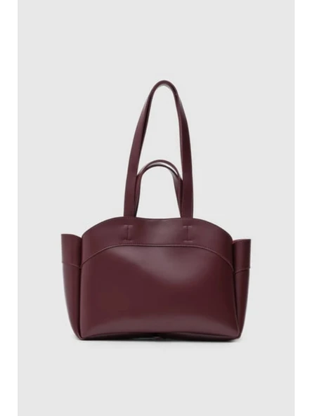 Bordo Fermuarlı Makyaj Çantalı El Ve Kadın Omuz Çantası - 2