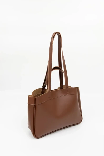 Taba Fermuarlı Makyaj Çantalı El Ve Kadın Omuz Çantası - 4