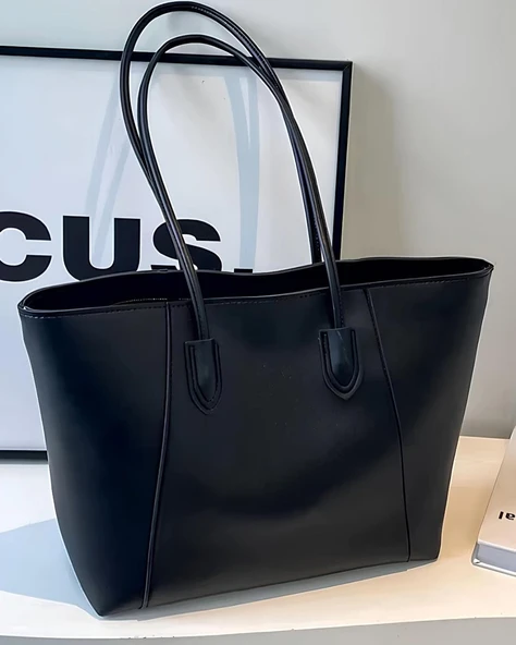 Kadın Suni Deri Siyah Orta Boy Tasarım Kol Askılı Fermuar Kapama El Ve Kol Çantası - 2