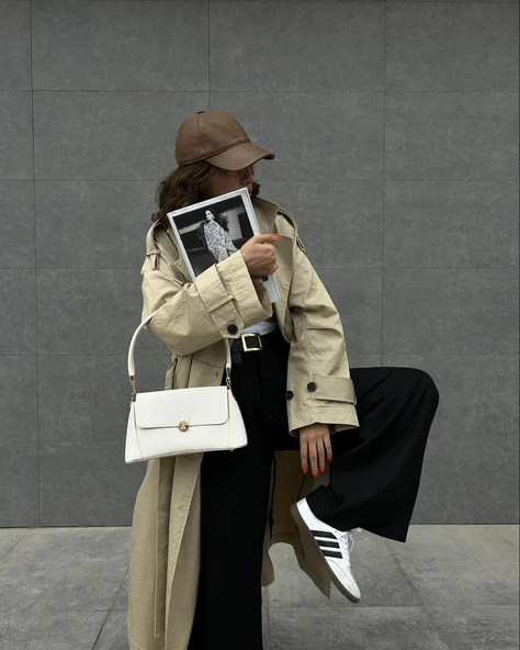 Beyaz Retro Baget Önden Kapaklı Kadın Omuz Ve El Çantası - 3