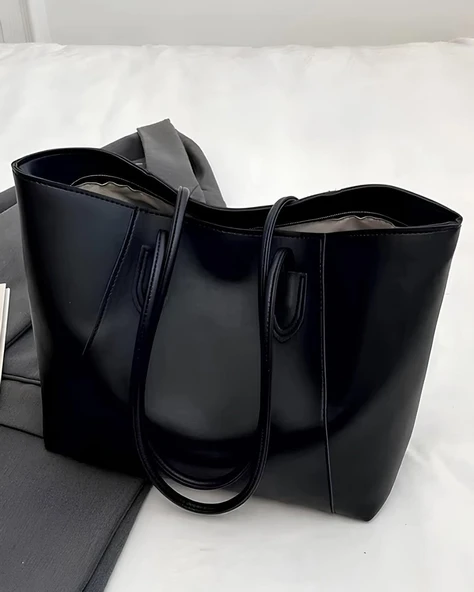 Kadın Suni Deri Siyah Orta Boy Tasarım Kol Askılı Fermuar Kapama El Ve Kol Çantası - 3