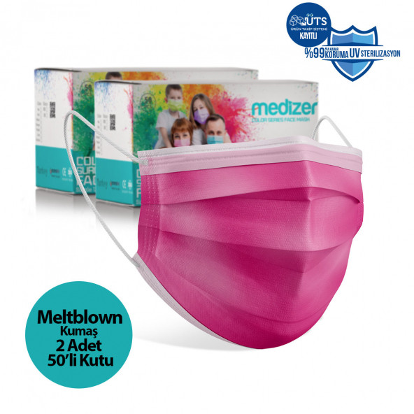 Medizer Meltblown Fuşya Cerrahi Maske - 100 Adet - 1