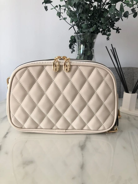 Bej Kadın Çapraz ve Omuz Askılı Çift Bölmeli Çanta - 2