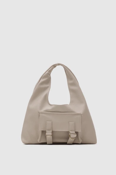 Kadın Yeni Sezon Bej Cepli Omuz Çantası - 4