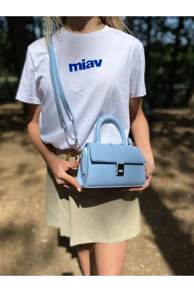 Bebe Mavi Suni Deri Çıtçıtlı Ayarlanabilir Askılı Kadın El, Kol Ve Omuz Çantası - 5