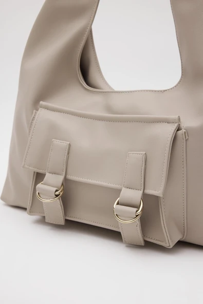 Kadın Yeni Sezon Bej Cepli Omuz Çantası - 3