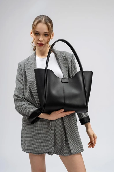 Siyah Tote Büyük Boy Kadın El ve Omuz Çantası