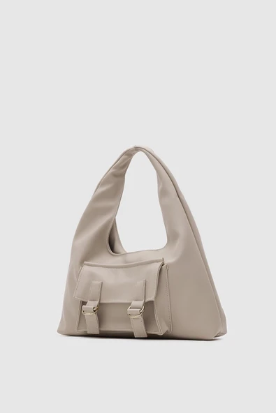 Kadın Yeni Sezon Bej Cepli Omuz Çantası