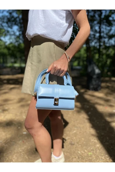 Bebe Mavi Suni Deri Çıtçıtlı Ayarlanabilir Askılı Kadın El, Kol Ve Omuz Çantası - 2