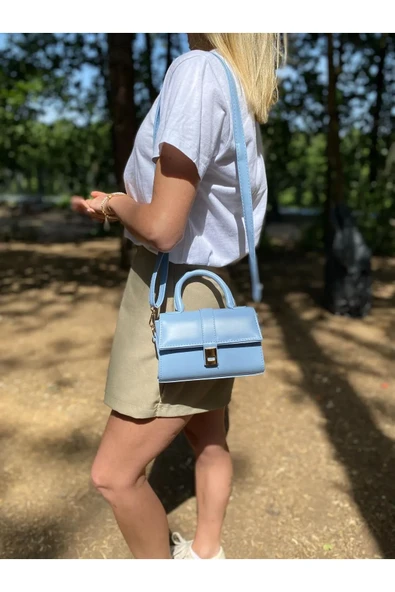Bebe Mavi Suni Deri Çıtçıtlı Ayarlanabilir Askılı Kadın El, Kol Ve Omuz Çantası - 3