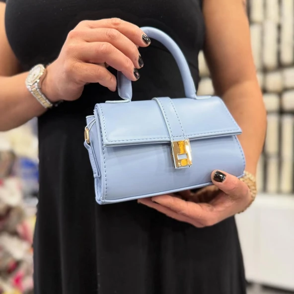 Bebe Mavi Suni Deri Çıtçıtlı Ayarlanabilir Askılı Kadın El, Kol Ve Omuz Çantası