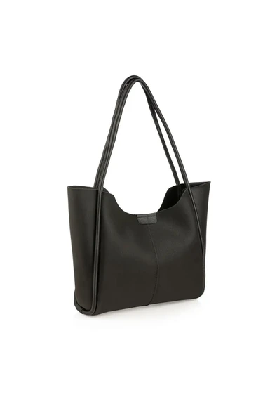 Siyah Tote Büyük Boy Kadın El ve Omuz Çantası - 4