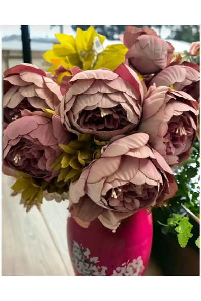 Yapay Marsilya Gül kurusu 8 kafa 50 cm Gül Buketi vazo Saksı sevgililer günü cicegi - Resim 3