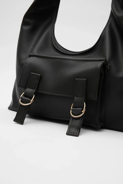 Kadın Siyah Yeni Sezon Cepli Omuz Çantası - 3