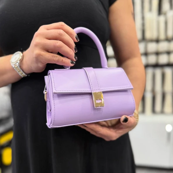 Lila AA001 Suni Deri Çıtçıtlı Ayarlanabilir Askılı Kadın El Kol Ve Omuz Çantası - 3