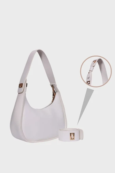 Yeni Sezon Beyaz Kadın Kademeli Askılı Çapraz Baget Omuz Çanta - Resim 4