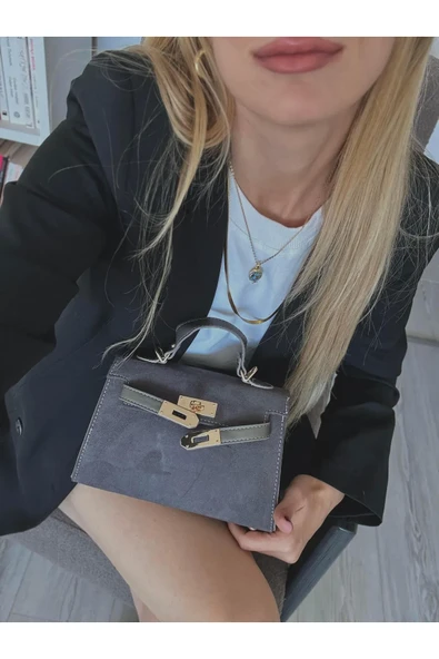 Vesta Gri Süet Kadın El Ve Omuz Çantası - 2