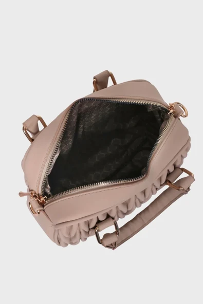 Pudra Mini Kadın Fermuarlı Çapraz Askılı El ve Omuz Çantası - 3