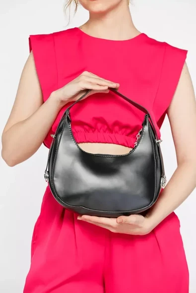 Siyah Özel Ayarlanabilir Askılı Fermuarlı El Kol Ve Omuz Çantası - 2