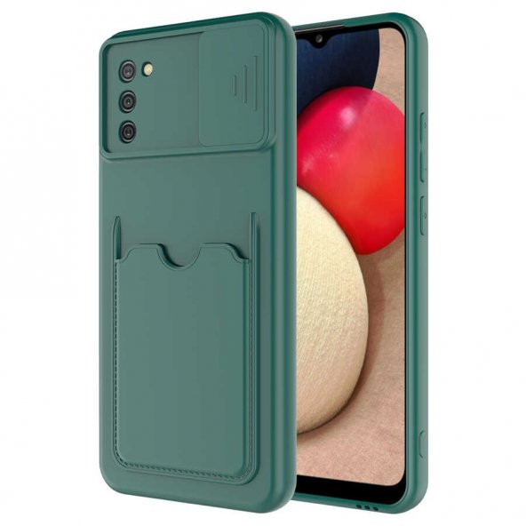 Galaxy A02S Kılıf Deri Görünümlü Kartlıklı Kamera Korumalı Silikon - 5