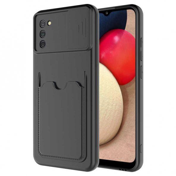 Galaxy A02S Kılıf Deri Görünümlü Kartlıklı Kamera Korumalı Silikon - 8