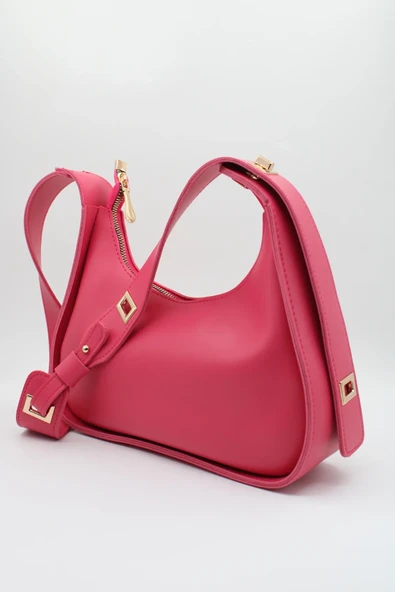 Yeni Sezon Fuşya Kadın Kademeli Askılı Çapraz Baget Omuz Çanta - 3